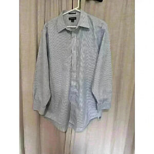 Lands’ End mens blue pinstripe checkered button up size 16.5 x 33 X-Large